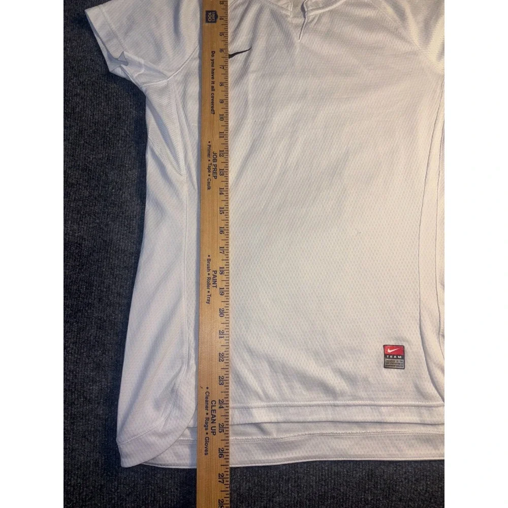 Nike Jersey Womens S/M White Mesh Stretch Embroidered Logo High Low Split V Neck